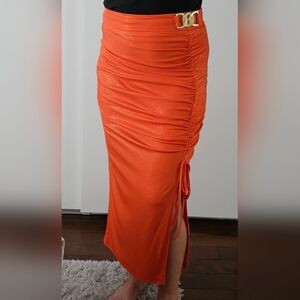 Elegant Orange Ruched Skirt